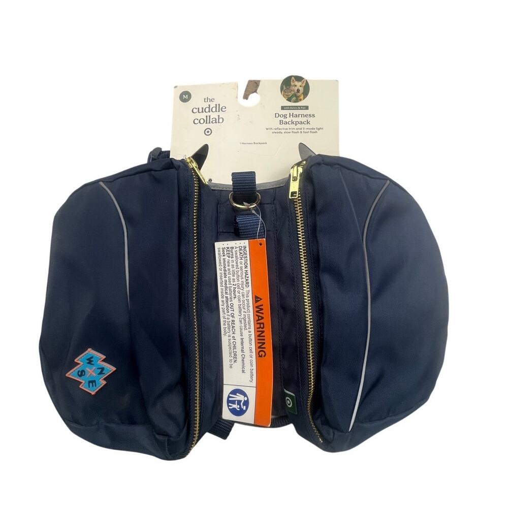 The Cuddle Collab Dog Harness Backpack Dark Navy Blue M ≤ 50lbs Zip Pouches